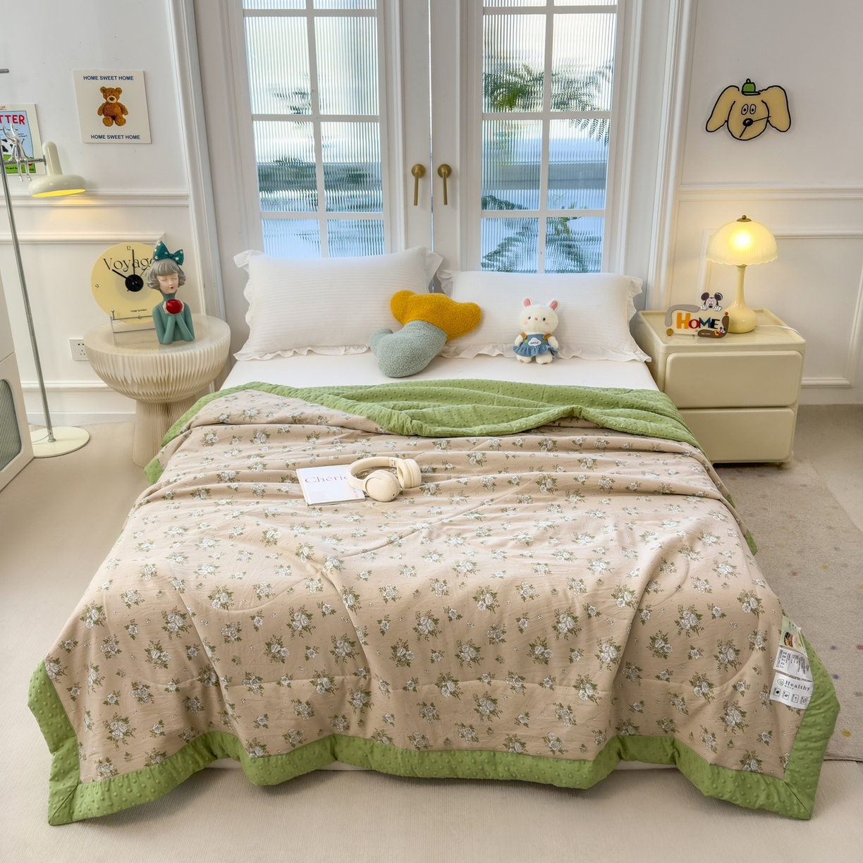 91家纺网 家纺一手货源 找家纺 瑞禾家纺 2026新款印花夏凉豆豆夏被手工包边被子被芯儿童 幽兰拿铁