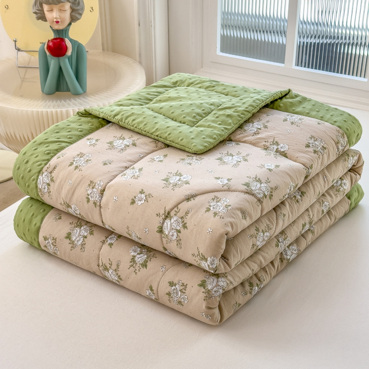 91家纺网 家纺一手货源 找家纺 瑞禾家纺 2026新款印花夏凉豆豆夏被手工包边被子被芯儿童 幽兰拿铁