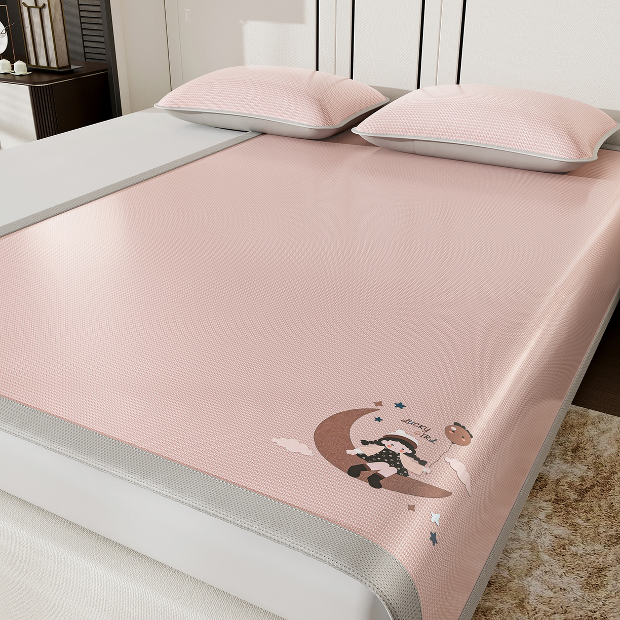 91家纺网 家纺一手货源 找家纺 （总）奇丝雅 2026新款夏季A类碳光凉席三明治透气网冰丝凉席家用双人冰丝席床单可机洗单人学生宿舍上下铺夏天空调软席三件套