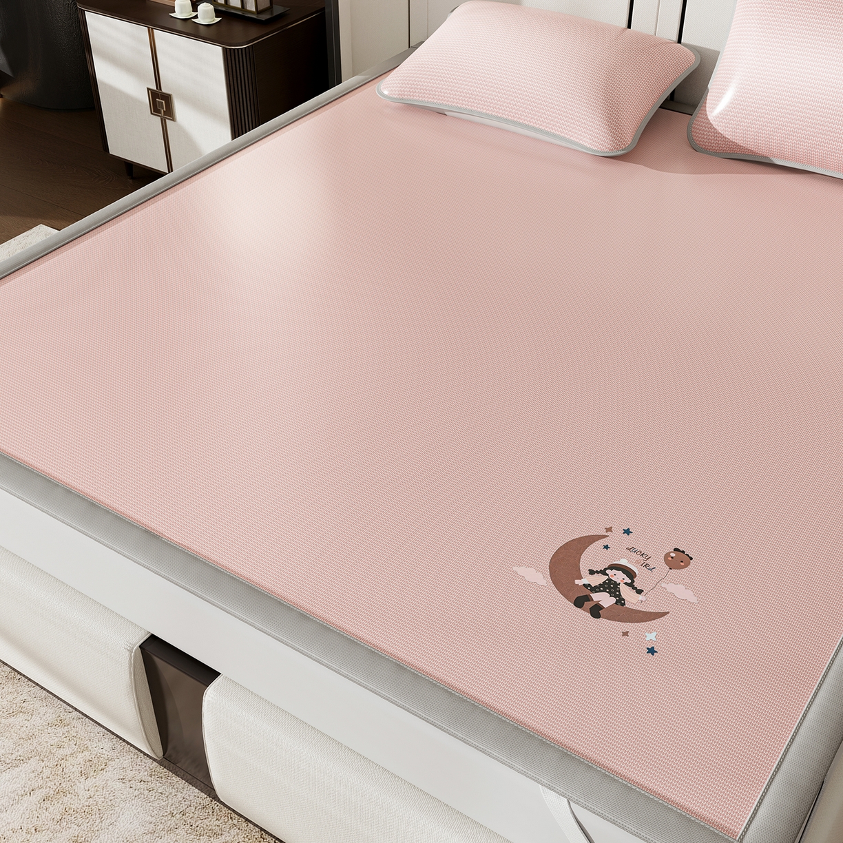 91家纺网 家纺一手货源 找家纺 （总）奇丝雅 2026新款夏季A类碳光凉席三明治透气网冰丝凉席家用双人冰丝席床单可机洗单人学生宿舍上下铺夏天空调软席三件套