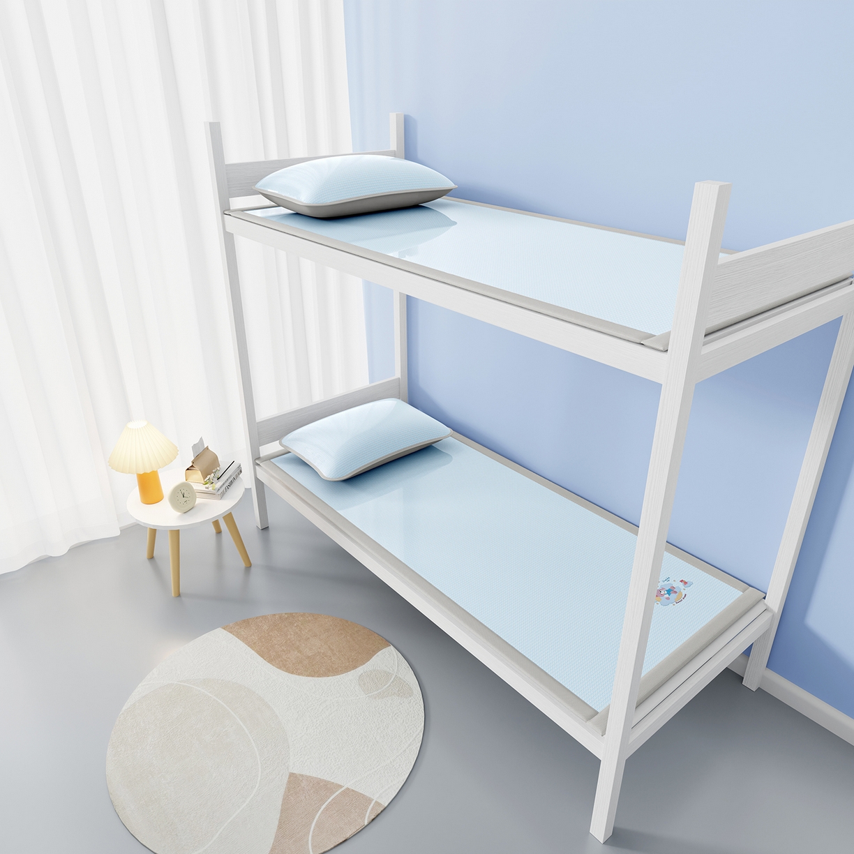 91家纺网 家纺一手货源 找家纺 家品罗兰 2026新款夏季A类碳光凉席三明治透气网冰丝凉席家用双人冰丝席床单可机洗单人学生宿舍上下铺夏天空调软席三件套 冰爽-蓝