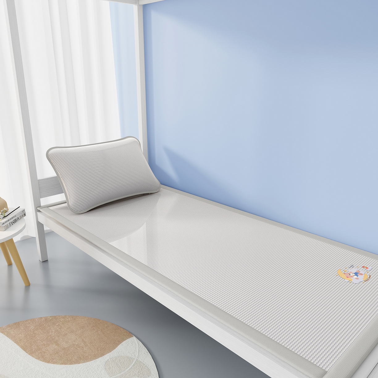 91家纺网 家纺一手货源 找家纺 家品罗兰 2026新款夏季A类碳光凉席三明治透气网冰丝凉席家用双人冰丝席床单可机洗单人学生宿舍上下铺夏天空调软席三件套 冰爽-灰