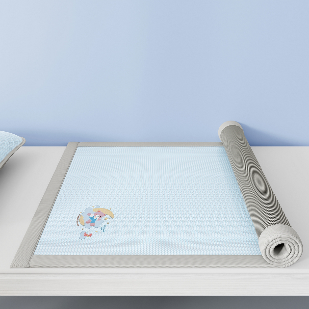 91家纺网 家纺一手货源 找家纺 家品罗兰 2026新款夏季A类碳光凉席三明治透气网冰丝凉席家用双人冰丝席床单可机洗单人学生宿舍上下铺夏天空调软席三件套 冰爽-蓝