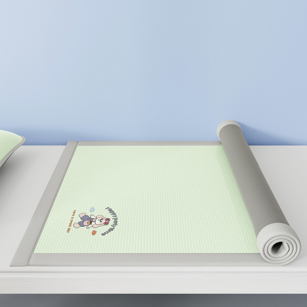 91家纺网 家纺一手货源 找家纺 家品罗兰 2026新款夏季A类碳光凉席三明治透气网冰丝凉席家用双人冰丝席床单可机洗单人学生宿舍上下铺夏天空调软席三件套 冰爽-绿