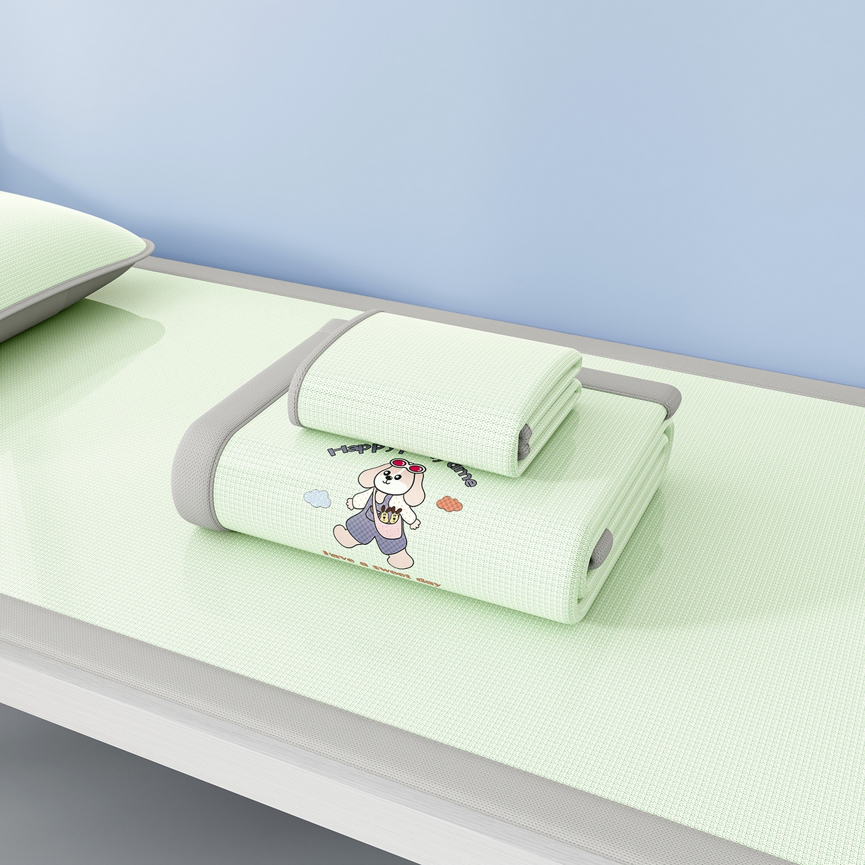 91家纺网 家纺一手货源 找家纺 家品罗兰 2026新款夏季A类碳光凉席三明治透气网冰丝凉席家用双人冰丝席床单可机洗单人学生宿舍上下铺夏天空调软席三件套 冰爽-绿