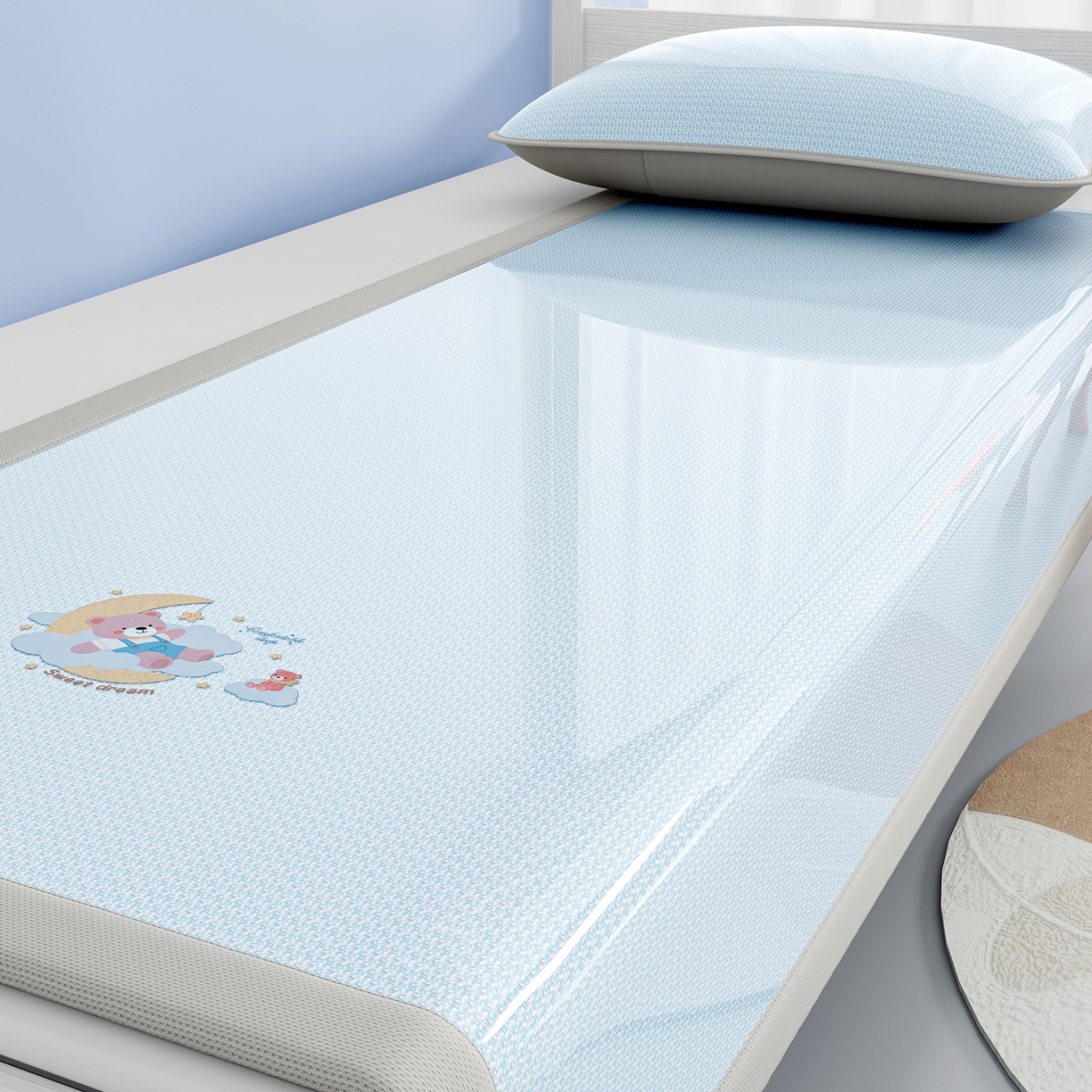 91家纺网 家纺一手货源 找家纺 （总）家品罗兰 2026新款夏季A类碳光凉席三明治透气网冰丝凉席家用双人冰丝席床单可机洗单人学生宿舍上下铺夏天空调软席三件套