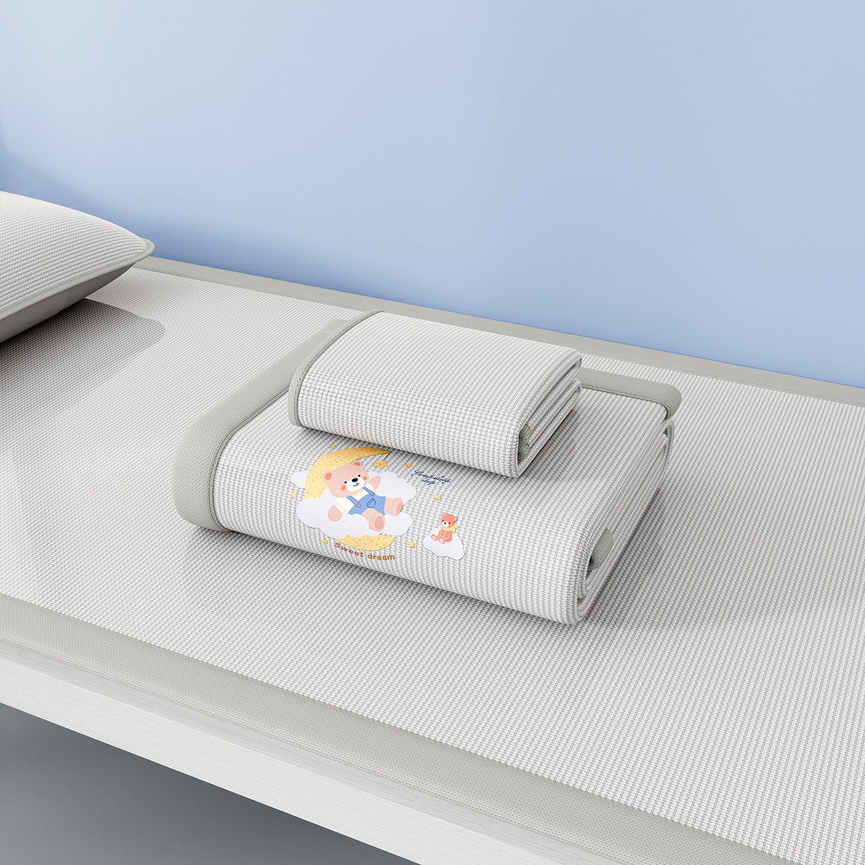 家品罗兰 2026新款夏季A类碳光凉席三明治透气网冰丝凉席家用双人冰丝席床单可机洗单人学生宿舍上下铺夏天空调软席三件套 冰爽-灰