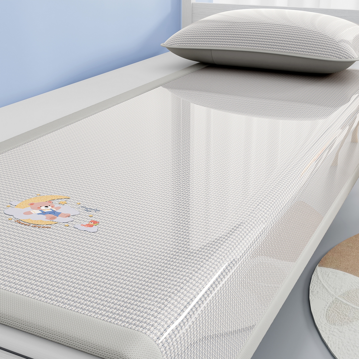 91家纺网 家纺一手货源 找家纺 家品罗兰 2026新款夏季A类碳光凉席三明治透气网冰丝凉席家用双人冰丝席床单可机洗单人学生宿舍上下铺夏天空调软席三件套 冰爽-灰