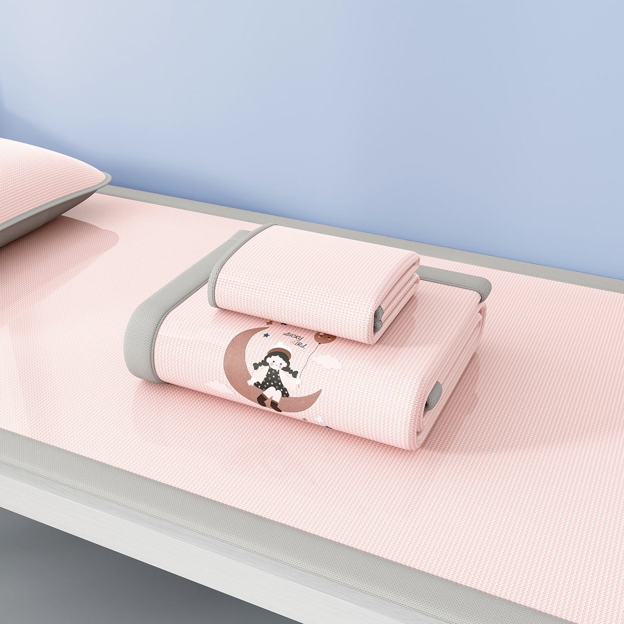 家品罗兰 2026新款夏季A类碳光凉席三明治透气网冰丝凉席家用双人冰丝席床单可机洗单人学生宿舍上下铺夏天空调软席三件套 冰爽-粉