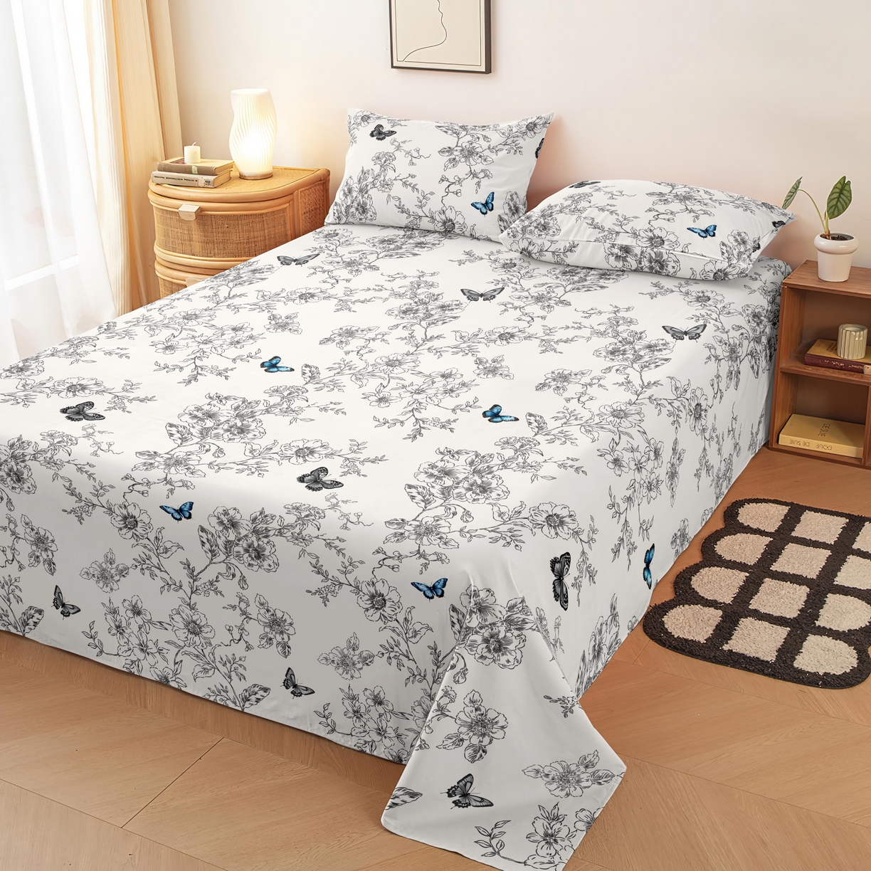 雨洋家纺 2026新款印花老粗布床单系列 翩翩起舞