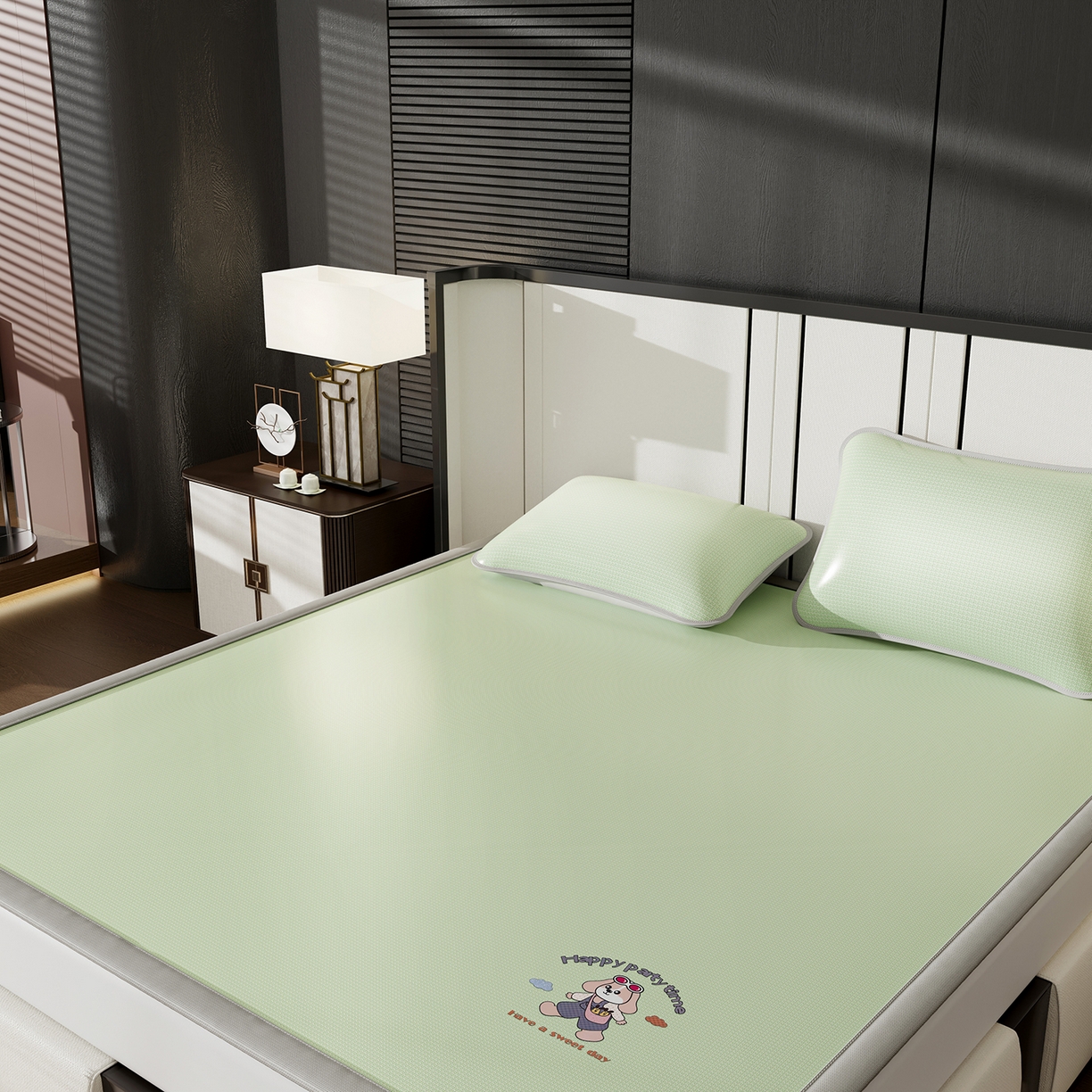 91家纺网 家纺一手货源 找家纺 家品罗兰 2026新款夏季A类碳光凉席三明治透气网冰丝凉席家用双人冰丝席床单可机洗单人学生宿舍上下铺夏天空调软席三件套 冰爽-绿