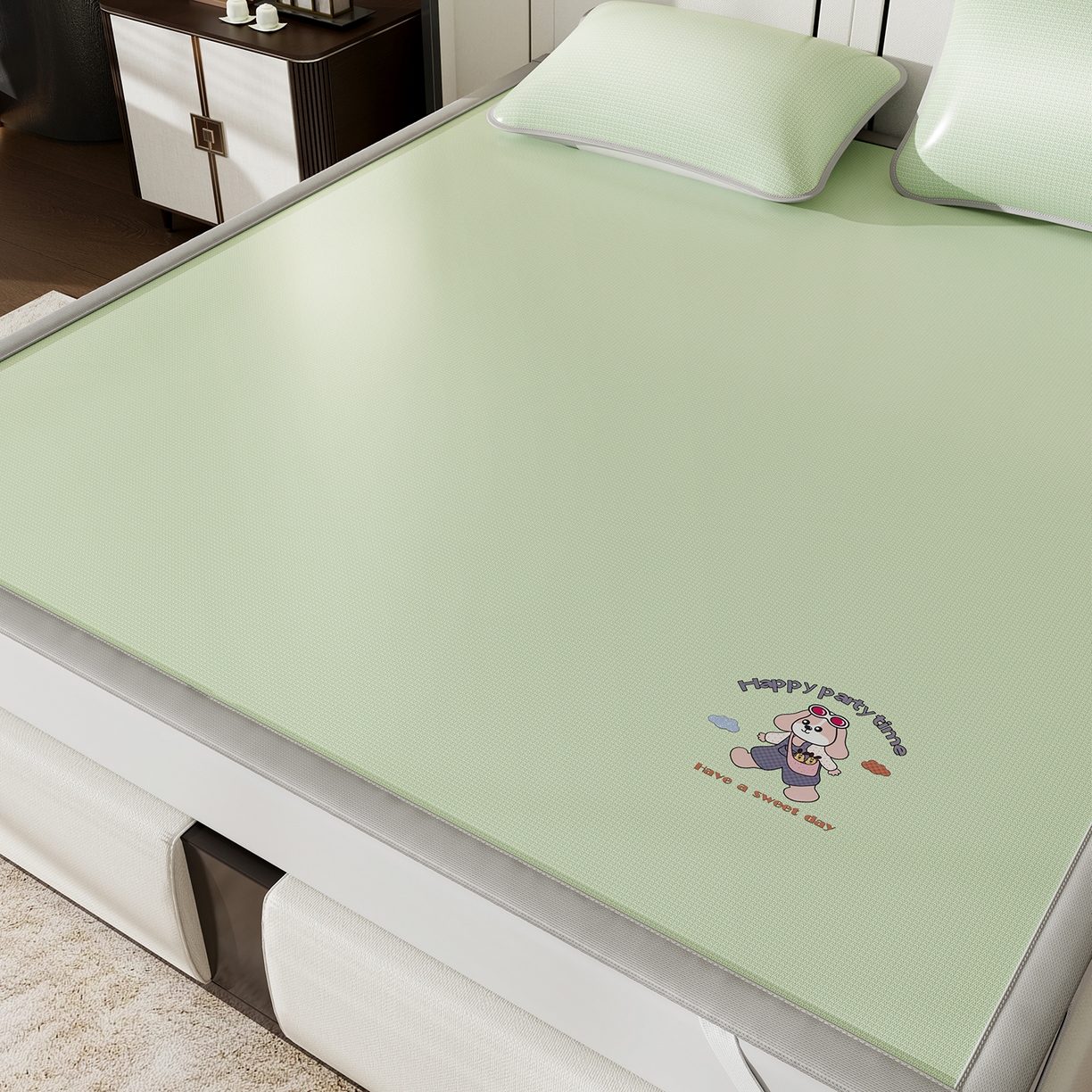 91家纺网 家纺一手货源 找家纺 家品罗兰 2026新款夏季A类碳光凉席三明治透气网冰丝凉席家用双人冰丝席床单可机洗单人学生宿舍上下铺夏天空调软席三件套 冰爽-绿