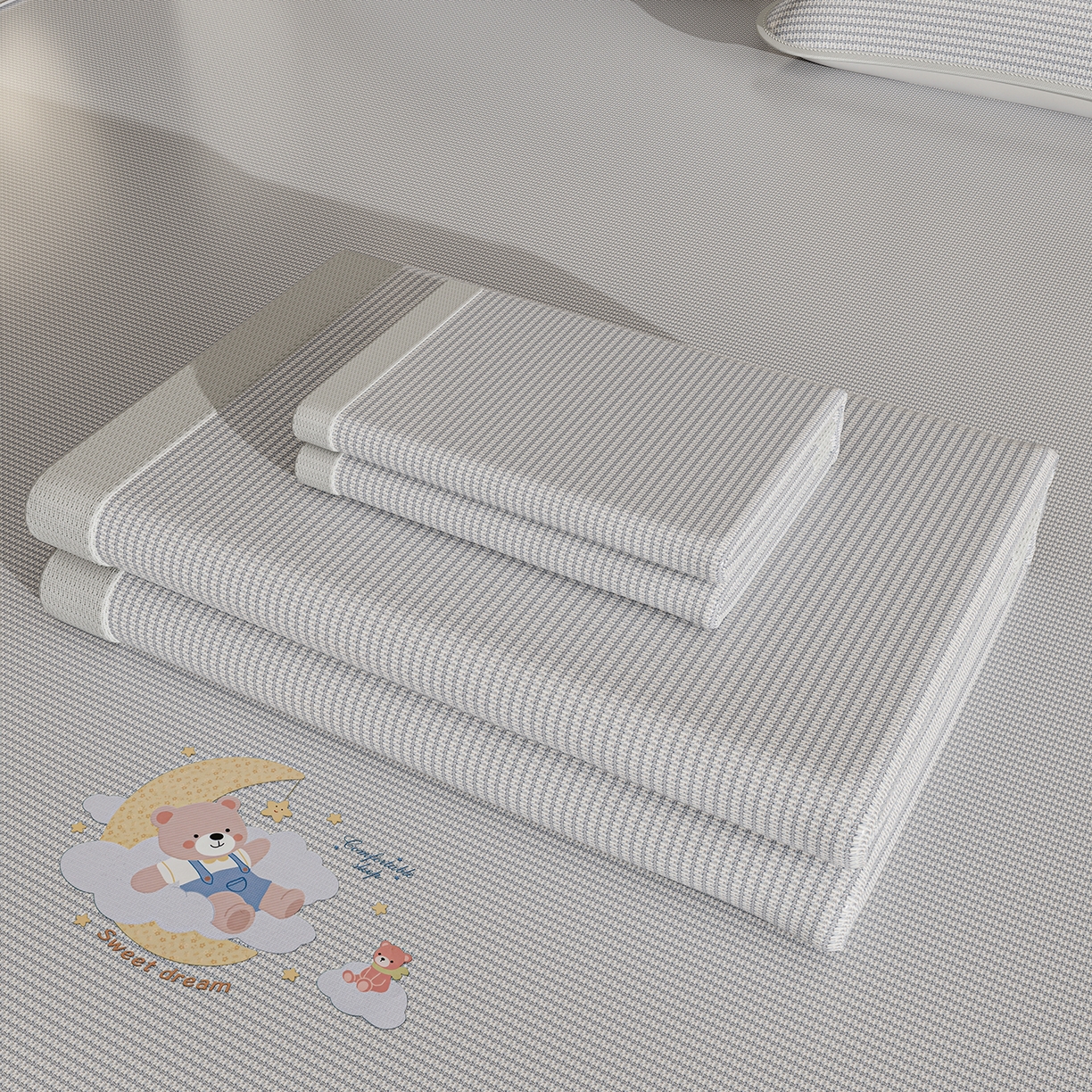 91家纺网 家纺一手货源 找家纺 （总）家品罗兰 2026新款夏季A类碳光凉席三明治透气网冰丝凉席家用双人冰丝席床单可机洗单人学生宿舍上下铺夏天空调软席三件套