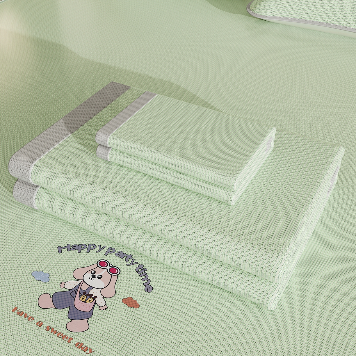 家品罗兰 2026新款夏季A类碳光凉席三明治透气网冰丝凉席家用双人冰丝席床单可机洗单人学生宿舍上下铺夏天空调软席三件套 冰爽-绿