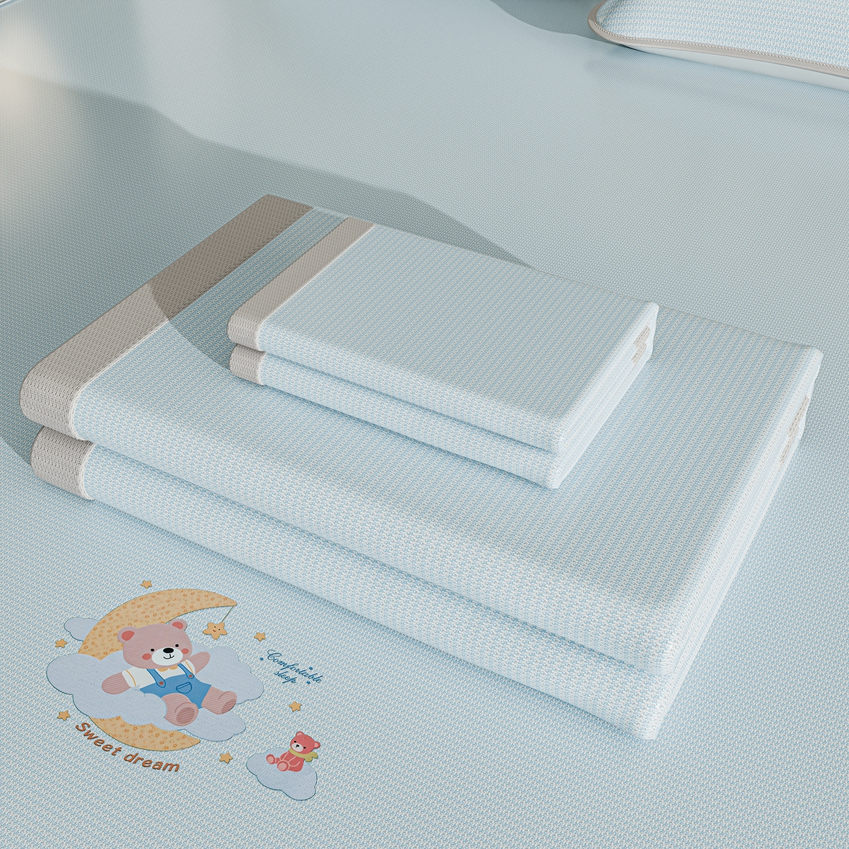 家品罗兰 2026新款夏季A类碳光凉席三明治透气网冰丝凉席家用双人冰丝席床单可机洗单人学生宿舍上下铺夏天空调软席三件套 冰爽-蓝