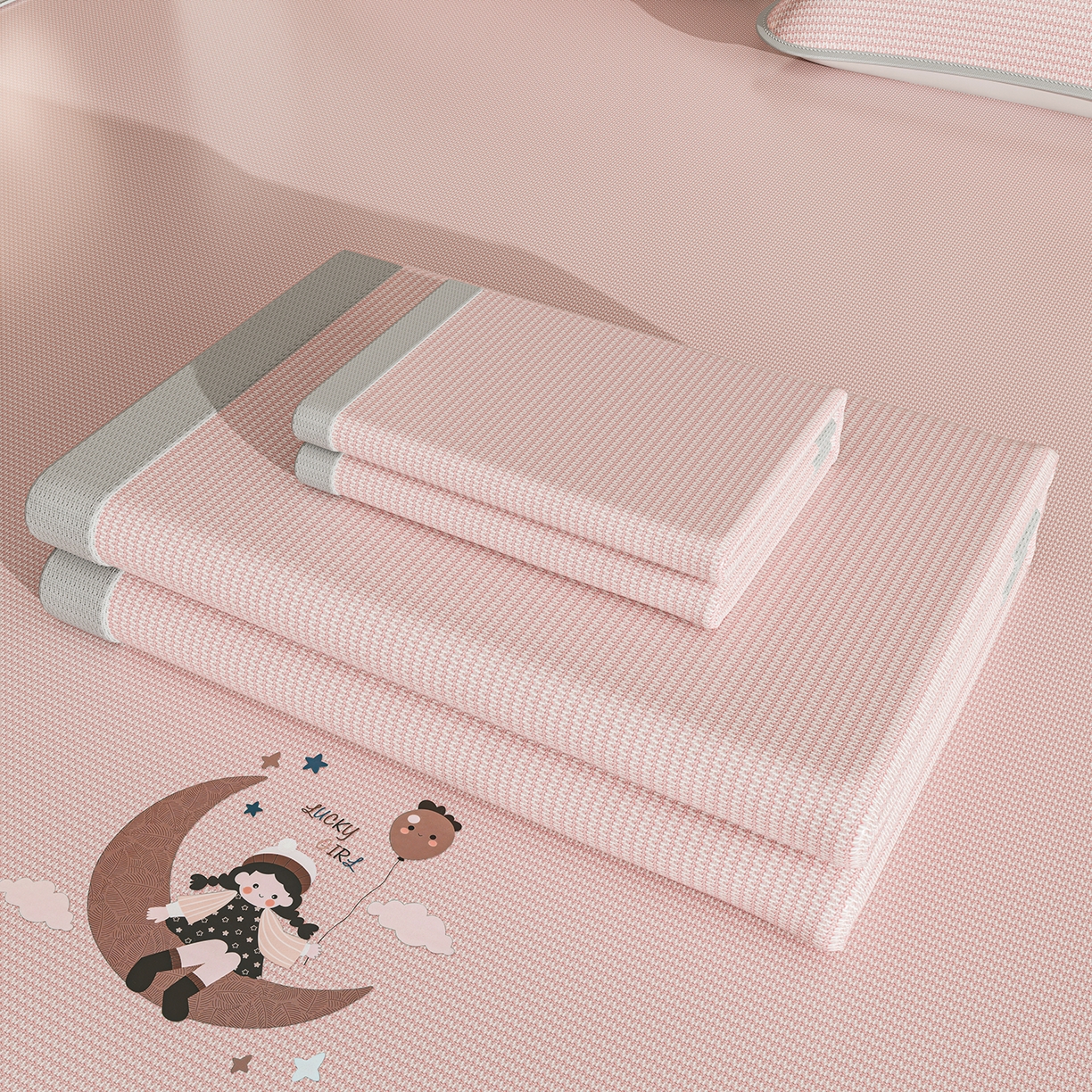 家品罗兰 2026新款夏季A类碳光凉席三明治透气网冰丝凉席家用双人冰丝席床单可机洗单人学生宿舍上下铺夏天空调软席三件套 冰爽-粉