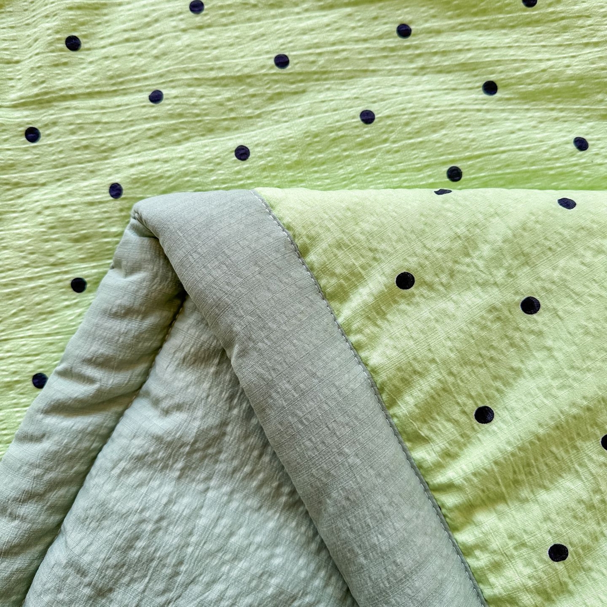 91家纺网 家纺一手货源 找家纺 瑞禾家纺 2026新款皱皱棉双层纱夏被四件套下载文件包含买家秀 波点生活-绿