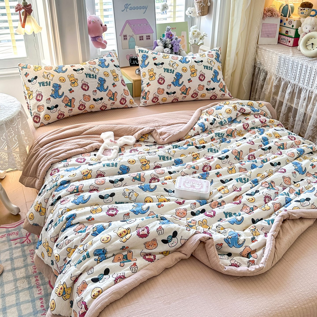 91家纺网 家纺一手货源 找家纺 瑞禾家纺 2026新款皱皱棉双层纱夏被四件套下载文件包含买家秀 动物之家