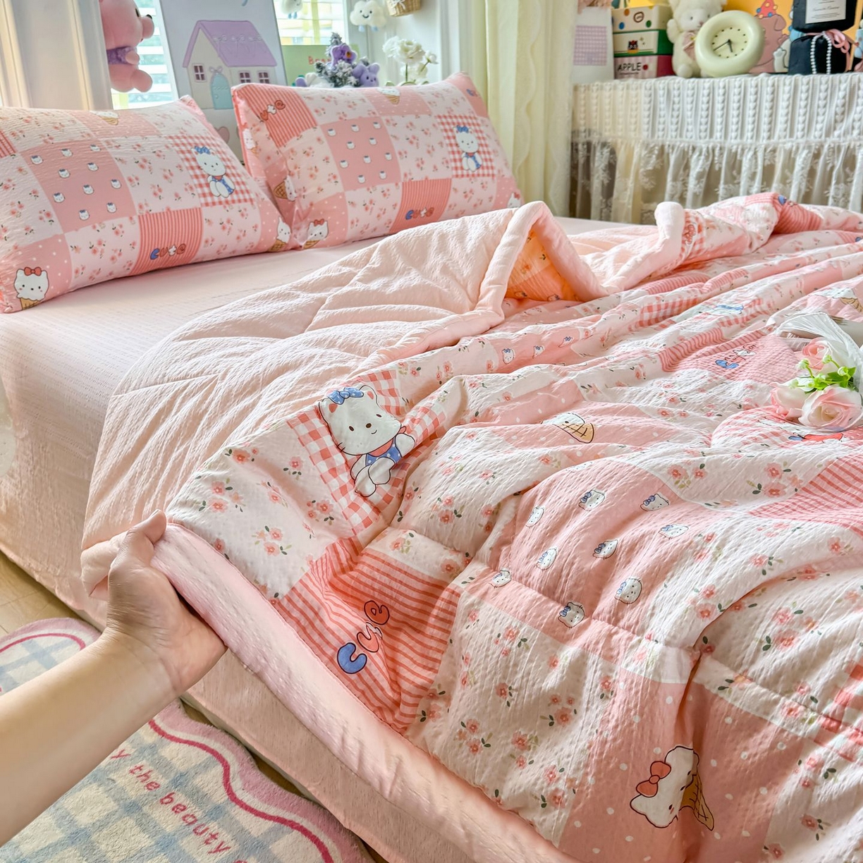 91家纺网 家纺一手货源 找家纺 瑞禾家纺 2026新款皱皱棉双层纱夏被四件套下载文件包含买家秀 花间喵语