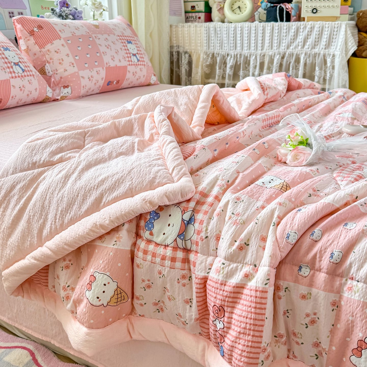 91家纺网 家纺一手货源 找家纺 瑞禾家纺 2026新款皱皱棉双层纱夏被四件套下载文件包含买家秀 花间喵语