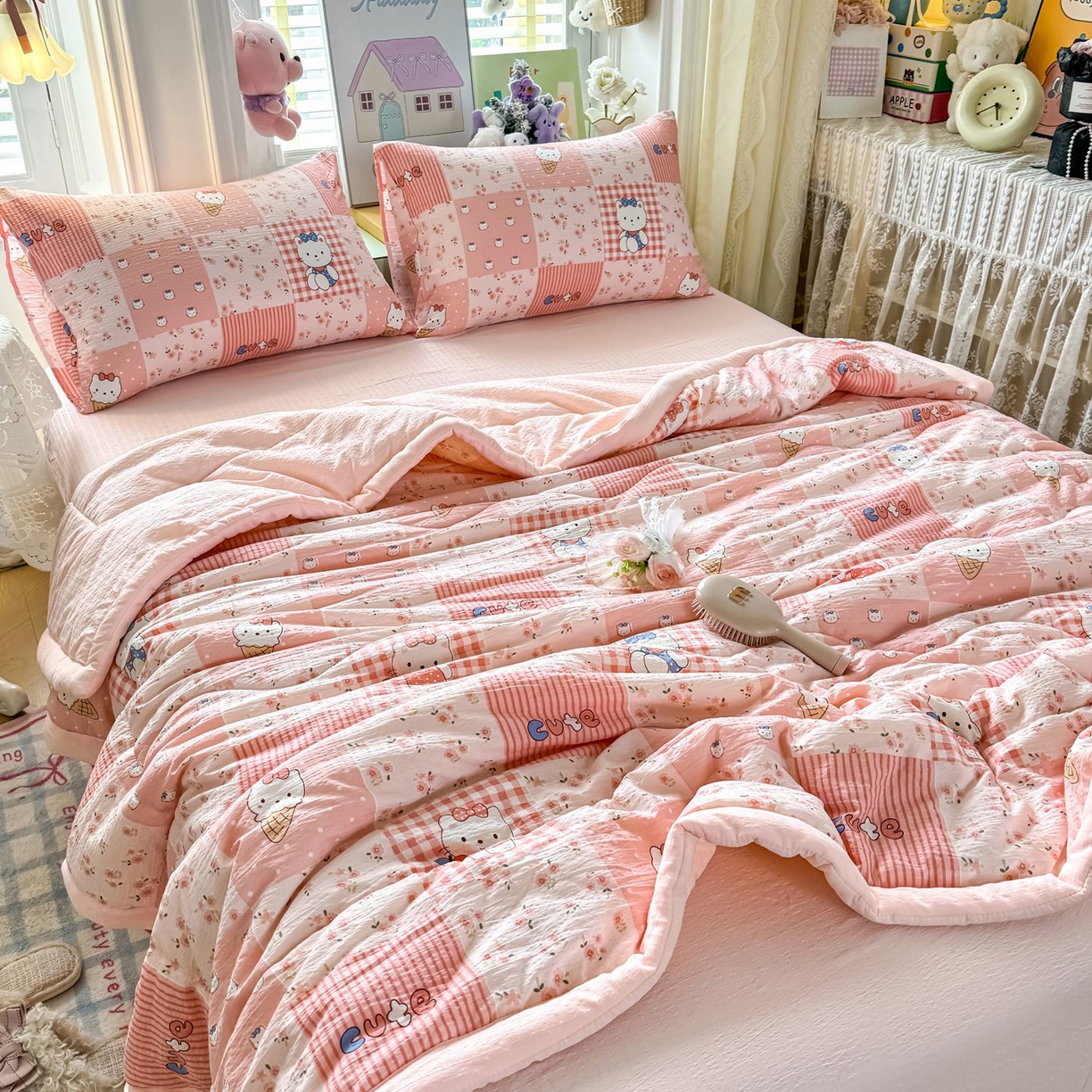 91家纺网 家纺一手货源 找家纺 瑞禾家纺 2026新款皱皱棉双层纱夏被四件套下载文件包含买家秀 花间喵语