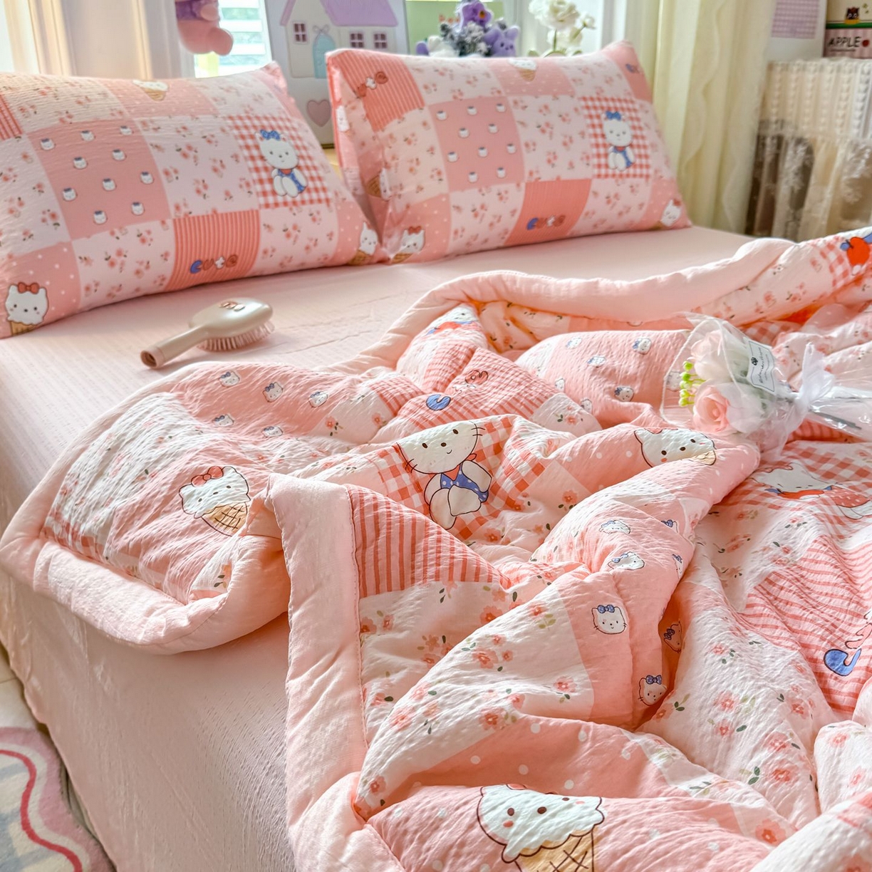 91家纺网 家纺一手货源 找家纺 瑞禾家纺 2026新款皱皱棉双层纱夏被四件套下载文件包含买家秀 花间喵语