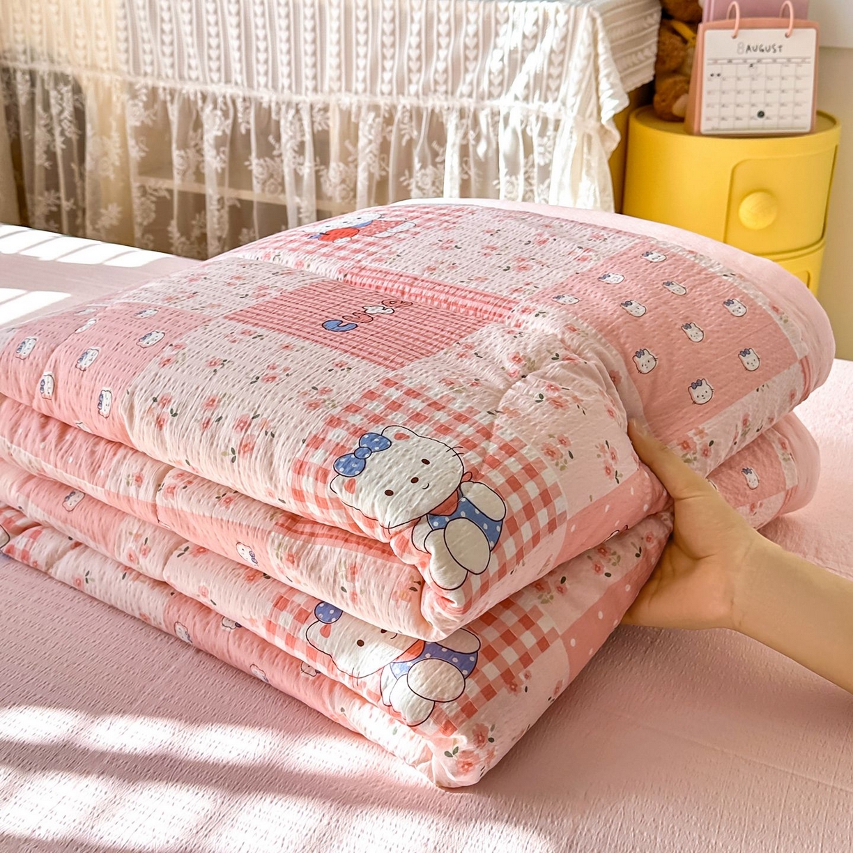 91家纺网 家纺一手货源 找家纺 瑞禾家纺 2026新款皱皱棉双层纱夏被四件套下载文件包含买家秀 花间喵语