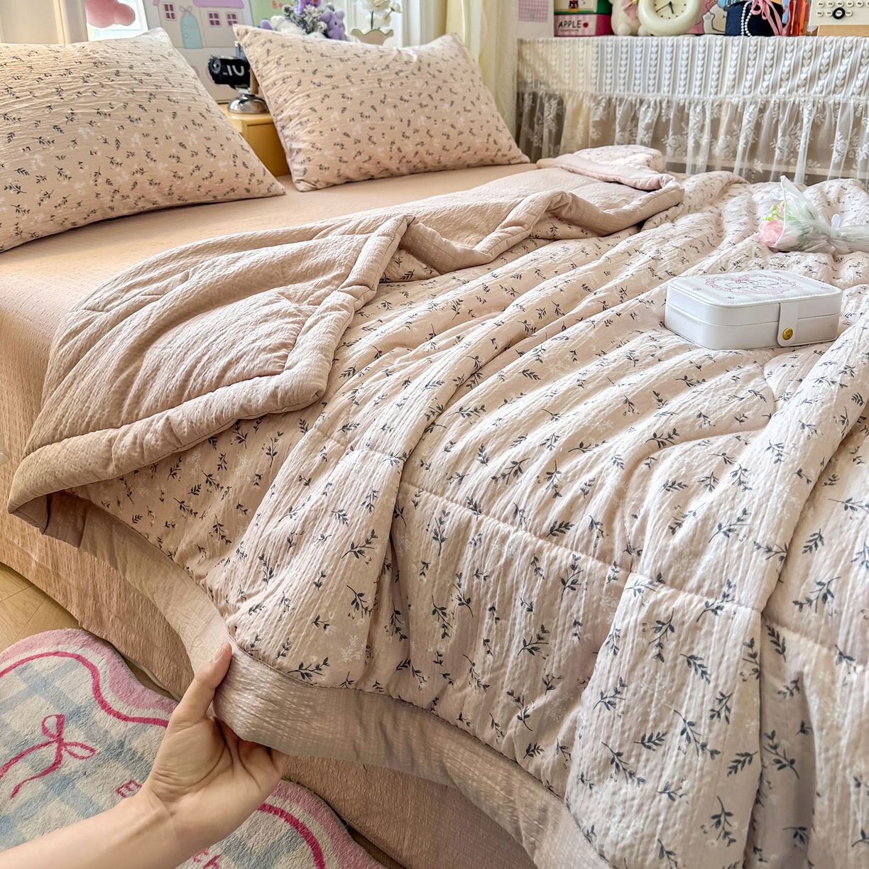 91家纺网 家纺一手货源 找家纺 瑞禾家纺 2026新款皱皱棉双层纱夏被四件套下载文件包含买家秀 莫奈雅致