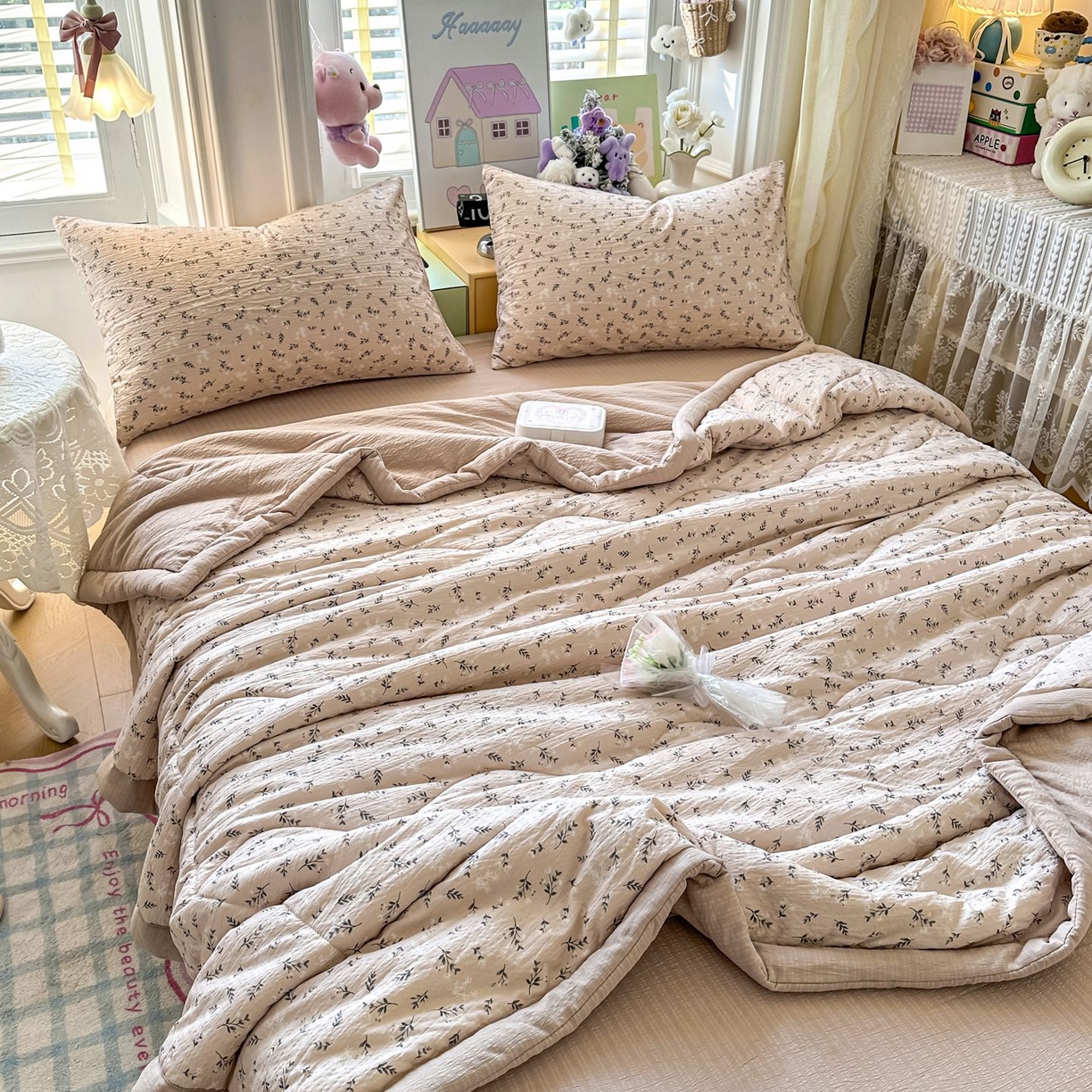 91家纺网 家纺一手货源 找家纺 瑞禾家纺 2026新款皱皱棉双层纱夏被四件套下载文件包含买家秀 莫奈雅致