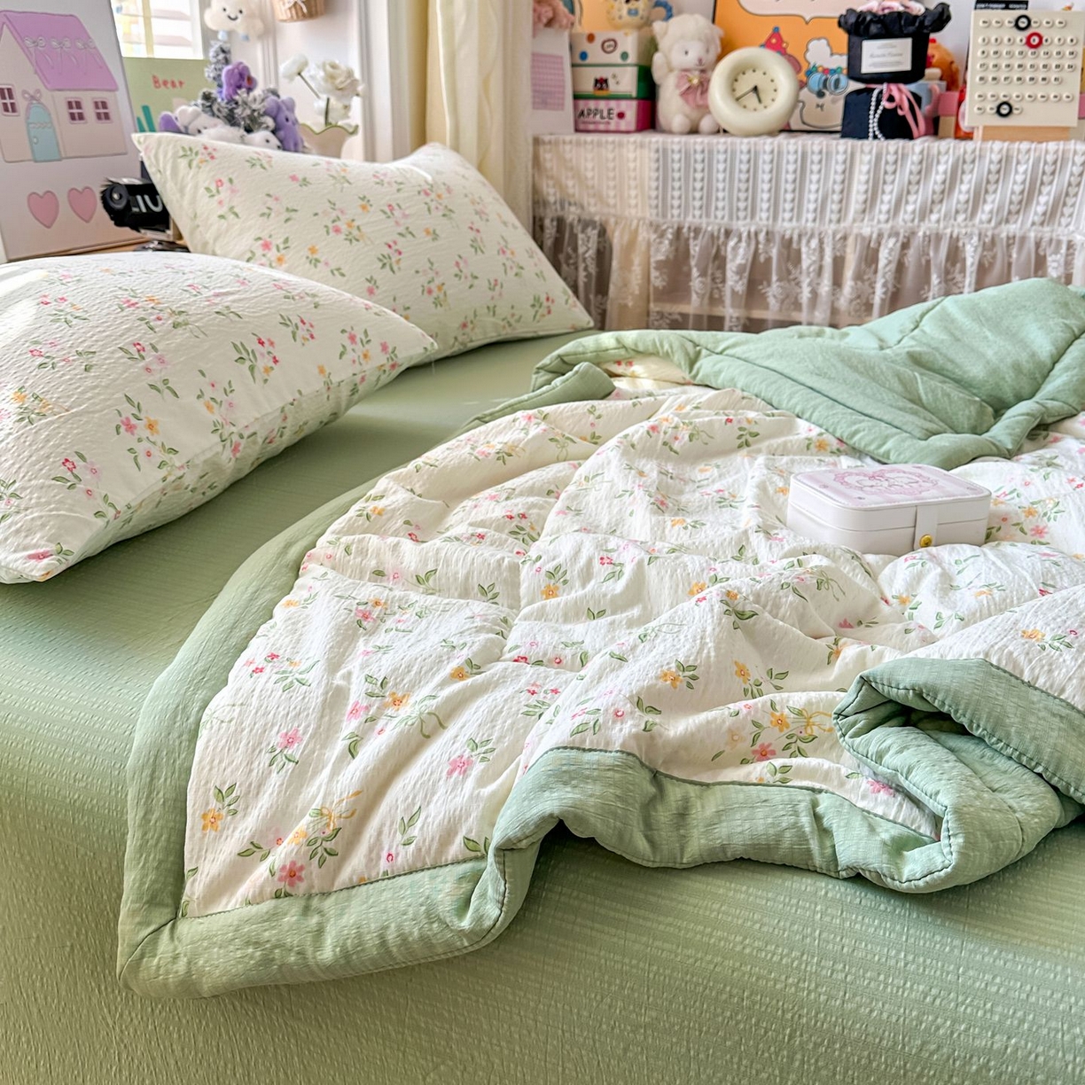 91家纺网 家纺一手货源 找家纺 瑞禾家纺 2026新款皱皱棉双层纱夏被四件套下载文件包含买家秀 沁园春