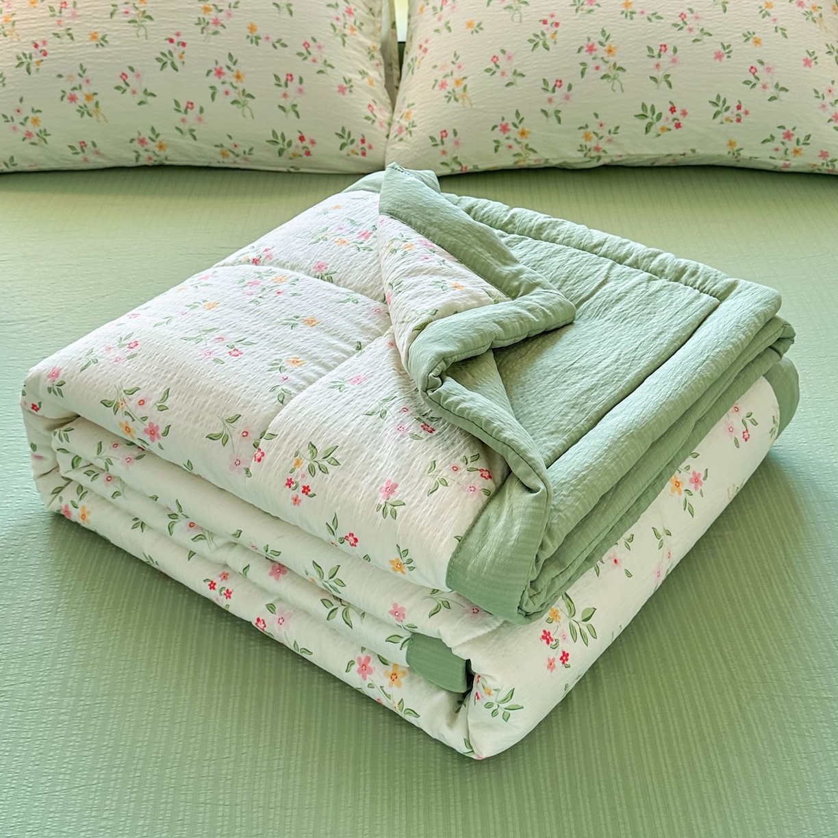 91家纺网 家纺一手货源 找家纺 瑞禾家纺 2026新款皱皱棉双层纱夏被四件套下载文件包含买家秀 沁园春