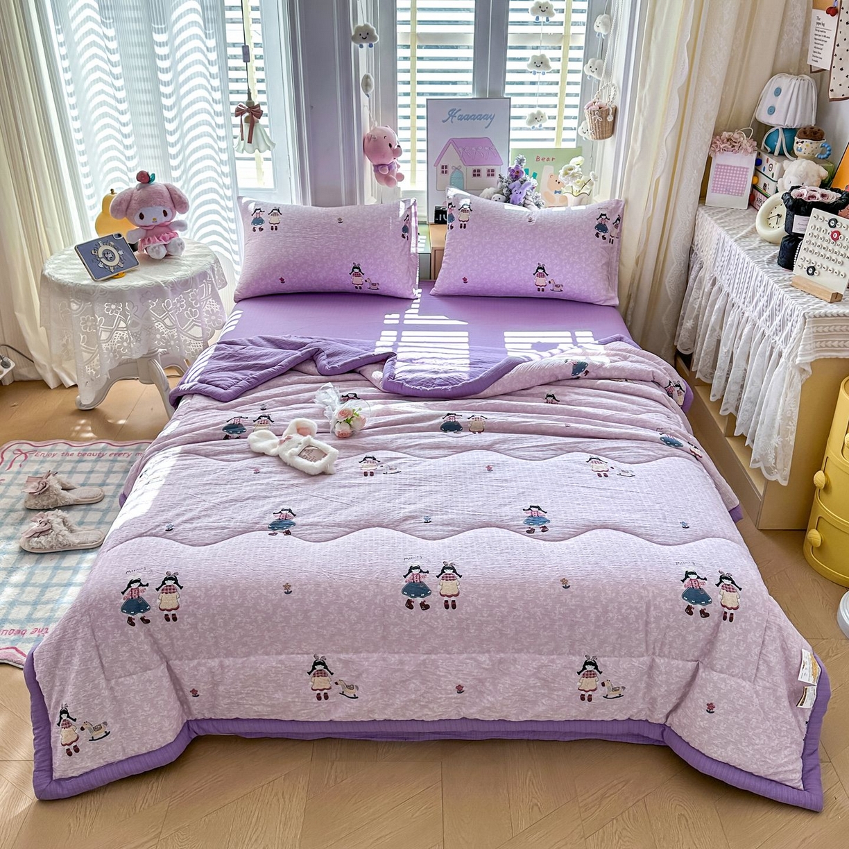 91家纺网 家纺一手货源 找家纺 瑞禾家纺 2026新款皱皱棉双层纱夏被四件套下载文件包含买家秀 柔光邂逅