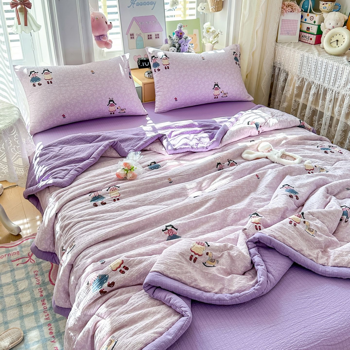 91家纺网 家纺一手货源 找家纺 瑞禾家纺 2026新款皱皱棉双层纱夏被四件套下载文件包含买家秀 柔光邂逅