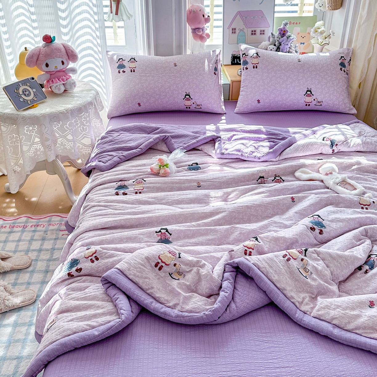 91家纺网 家纺一手货源 找家纺 瑞禾家纺 2026新款皱皱棉双层纱夏被四件套下载文件包含买家秀 柔光邂逅