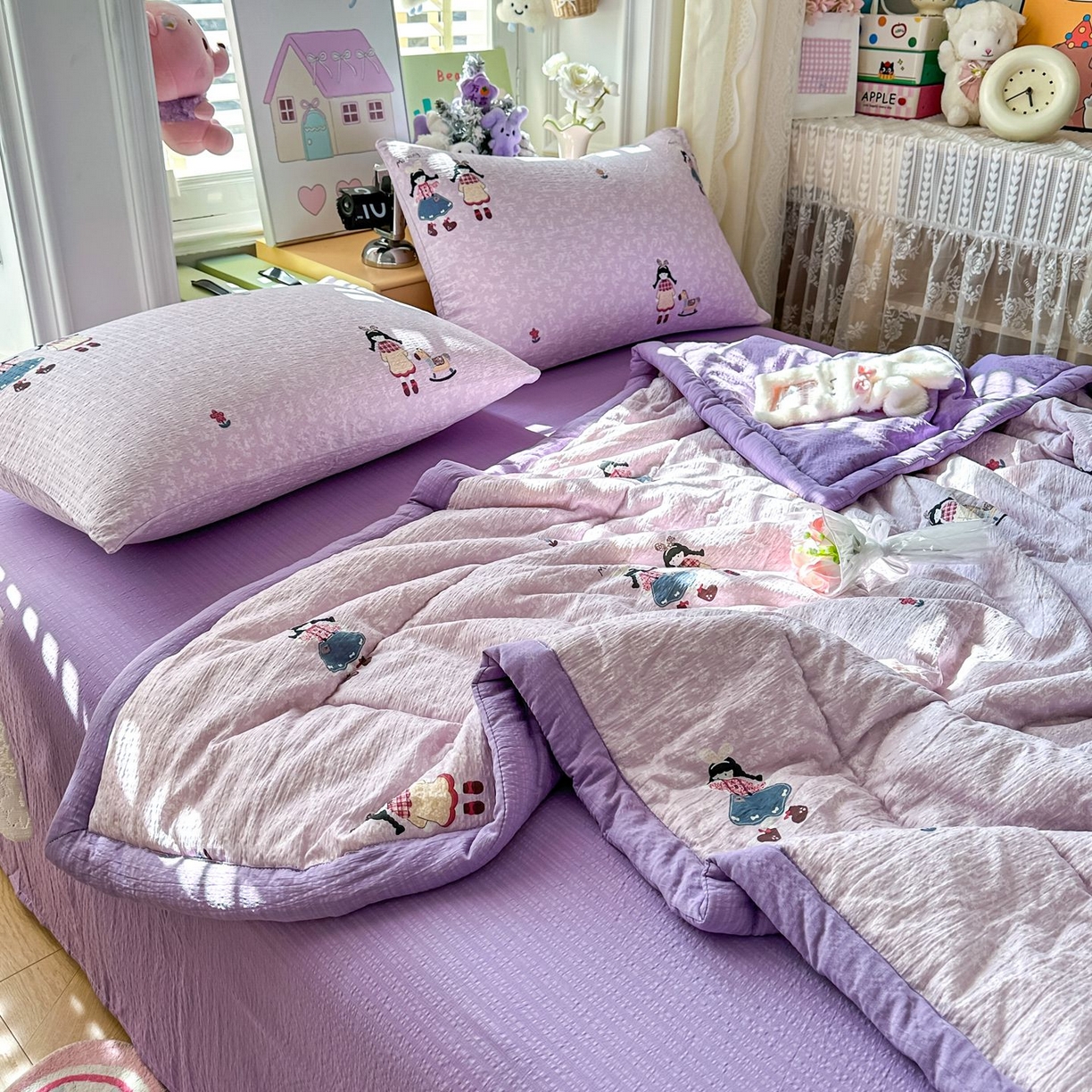 91家纺网 家纺一手货源 找家纺 瑞禾家纺 2026新款皱皱棉双层纱夏被四件套下载文件包含买家秀 柔光邂逅