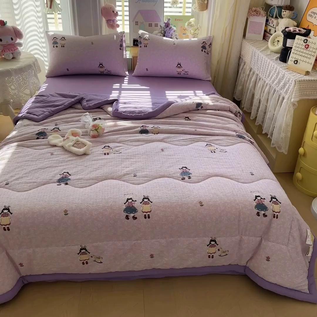 91家纺网 家纺一手货源 找家纺 瑞禾家纺 2026新款皱皱棉双层纱夏被四件套下载文件包含买家秀 柔光邂逅