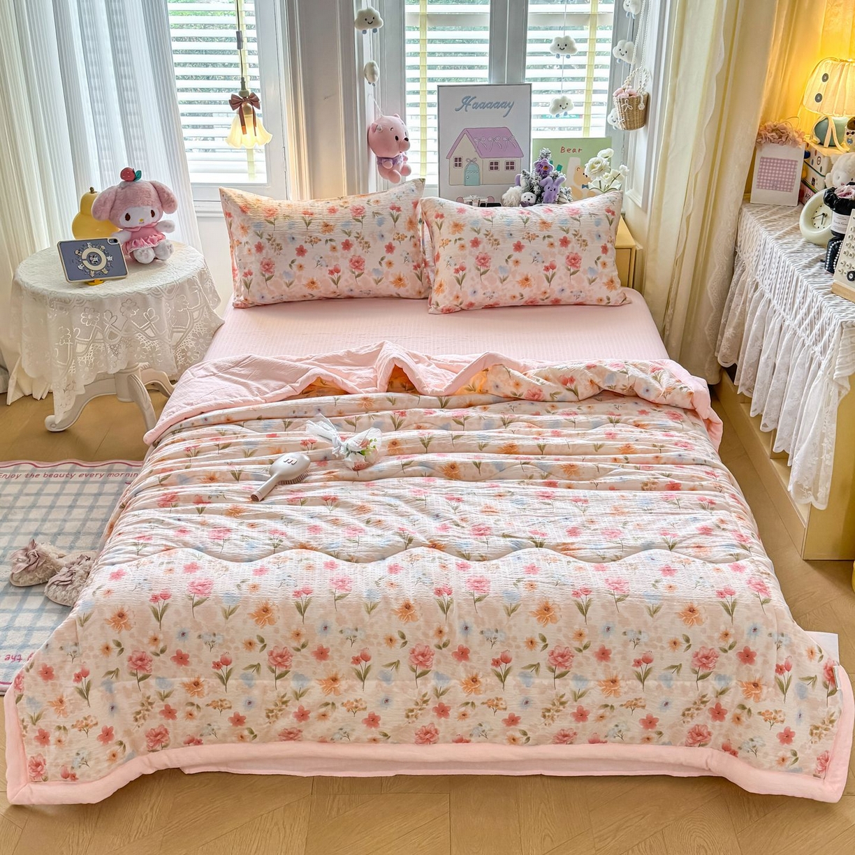 91家纺网 家纺一手货源 找家纺 瑞禾家纺 2026新款皱皱棉双层纱夏被四件套下载文件包含买家秀 温柔蜜语