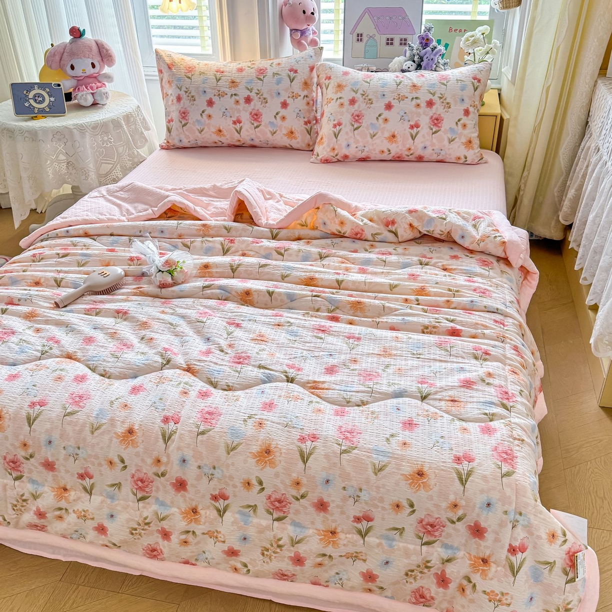 91家纺网 家纺一手货源 找家纺 瑞禾家纺 2026新款皱皱棉双层纱夏被四件套下载文件包含买家秀 温柔蜜语