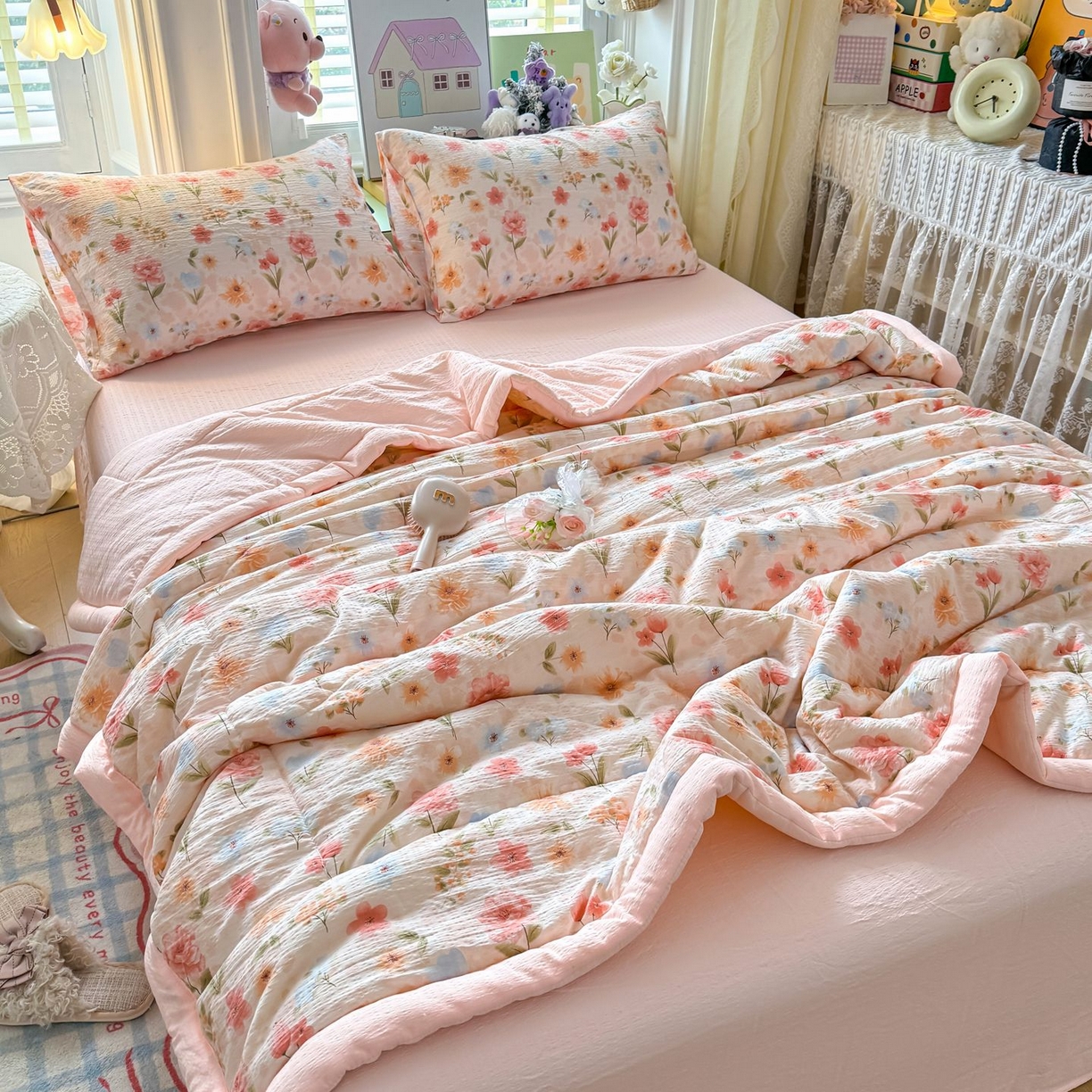 91家纺网 家纺一手货源 找家纺 瑞禾家纺 2026新款皱皱棉双层纱夏被四件套下载文件包含买家秀 温柔蜜语