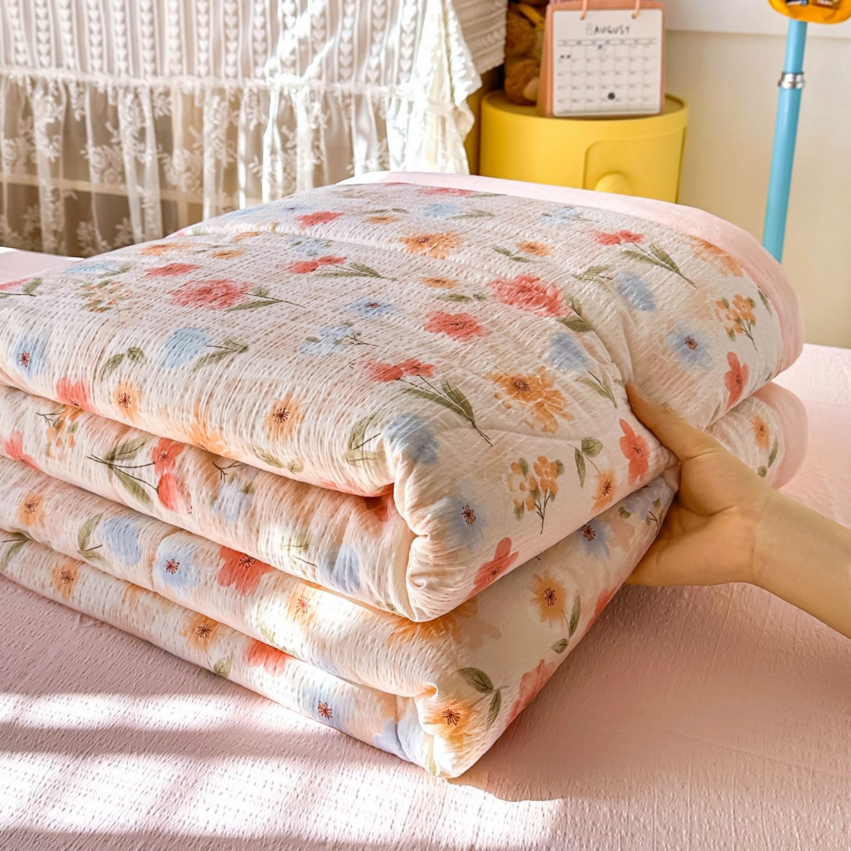 91家纺网 家纺一手货源 找家纺 瑞禾家纺 2026新款皱皱棉双层纱夏被四件套下载文件包含买家秀 温柔蜜语