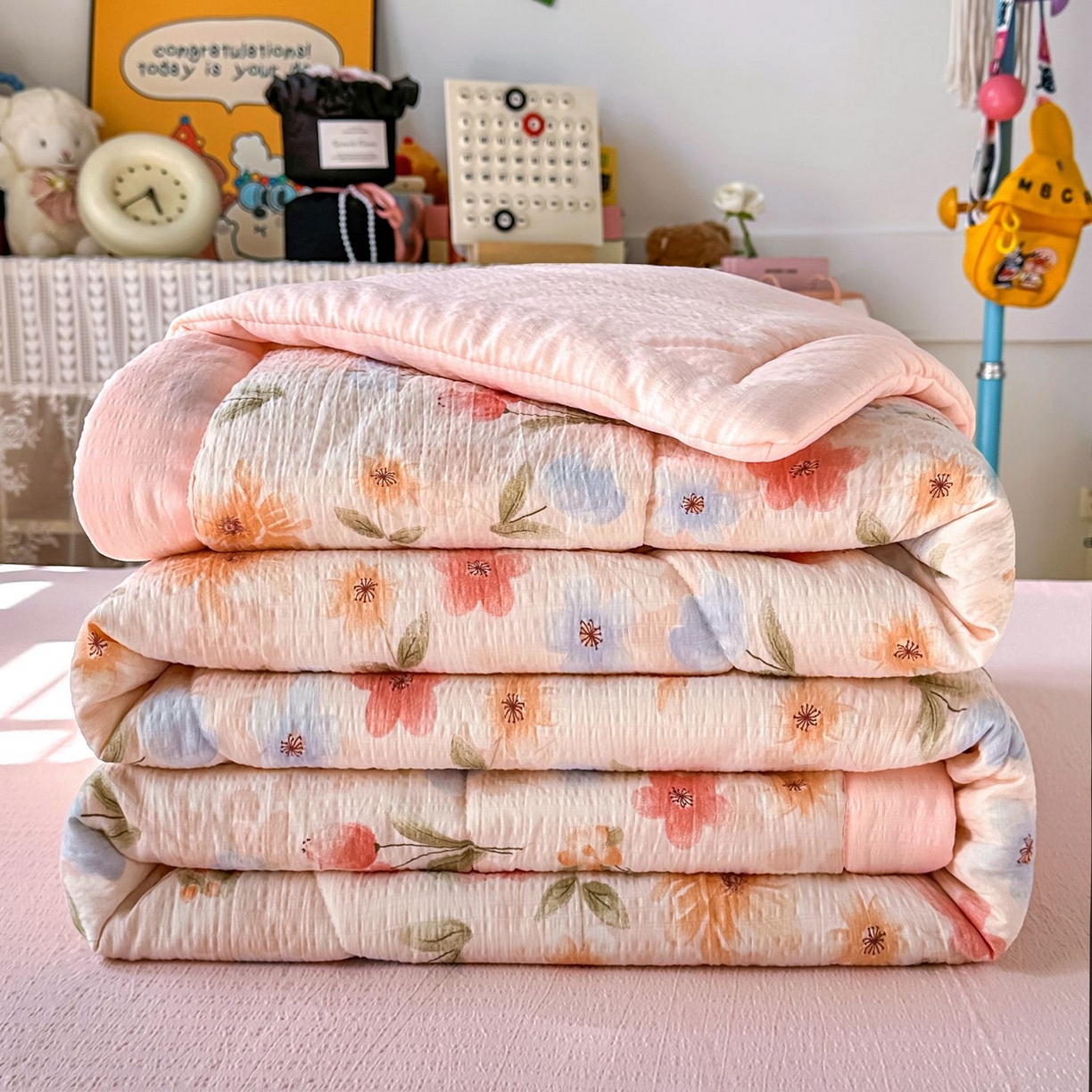 91家纺网 家纺一手货源 找家纺 瑞禾家纺 2026新款皱皱棉双层纱夏被四件套下载文件包含买家秀 温柔蜜语