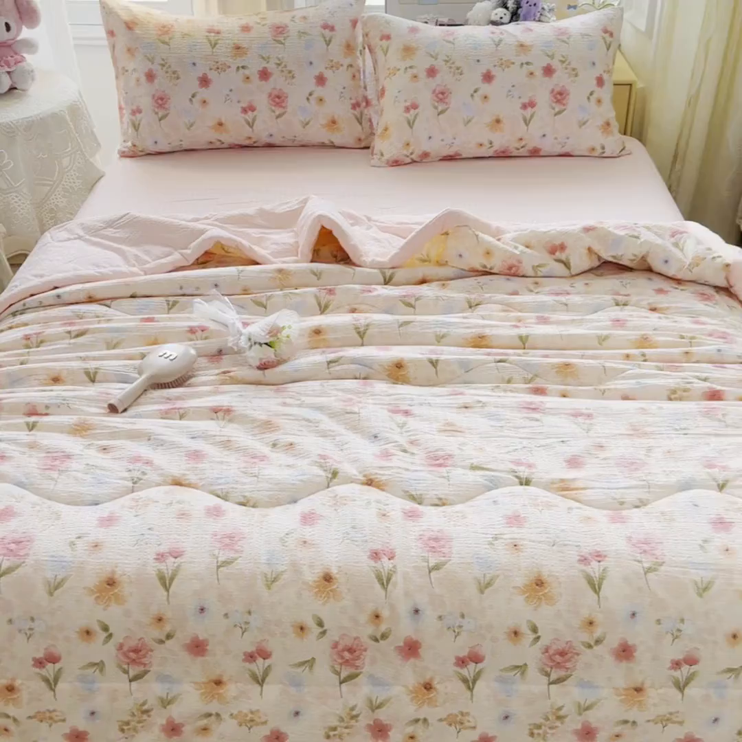 91家纺网 家纺一手货源 找家纺 瑞禾家纺 2026新款皱皱棉双层纱夏被四件套下载文件包含买家秀 温柔蜜语