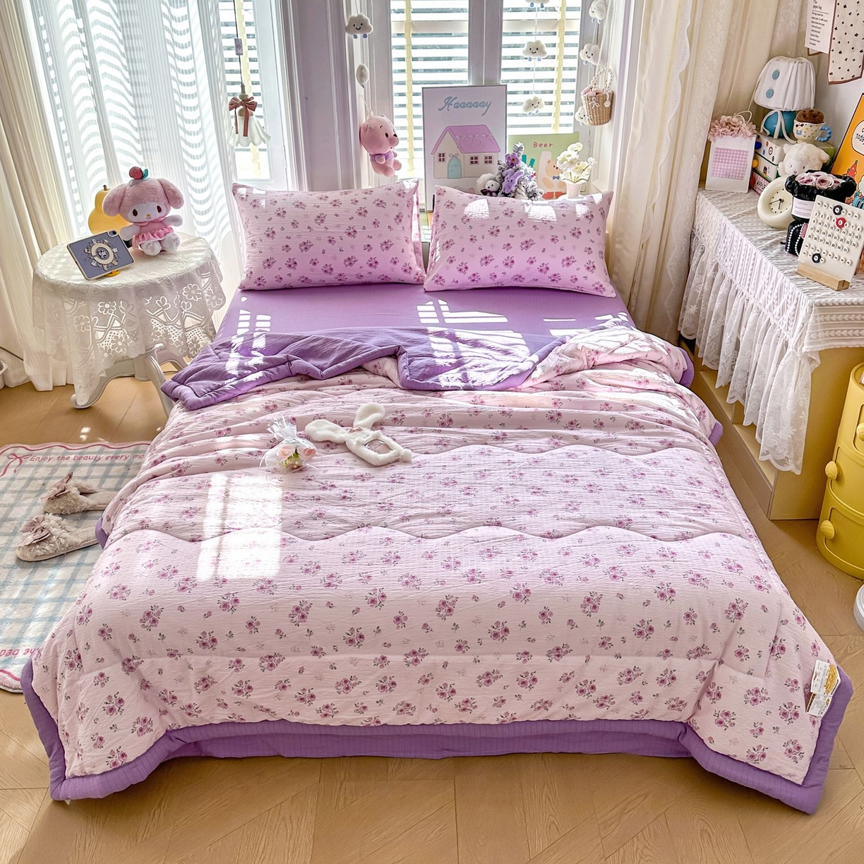 91家纺网 家纺一手货源 找家纺 瑞禾家纺 2026新款皱皱棉双层纱夏被四件套下载文件包含买家秀 午后甜梦