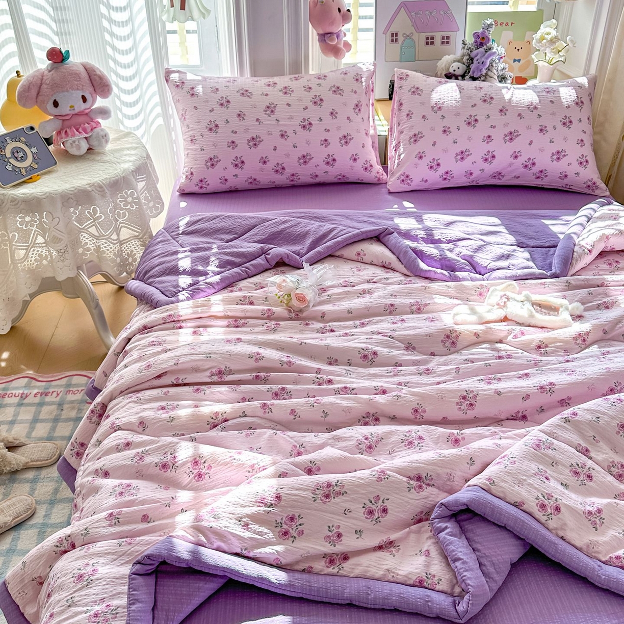 91家纺网 家纺一手货源 找家纺 瑞禾家纺 2026新款皱皱棉双层纱夏被四件套下载文件包含买家秀 午后甜梦