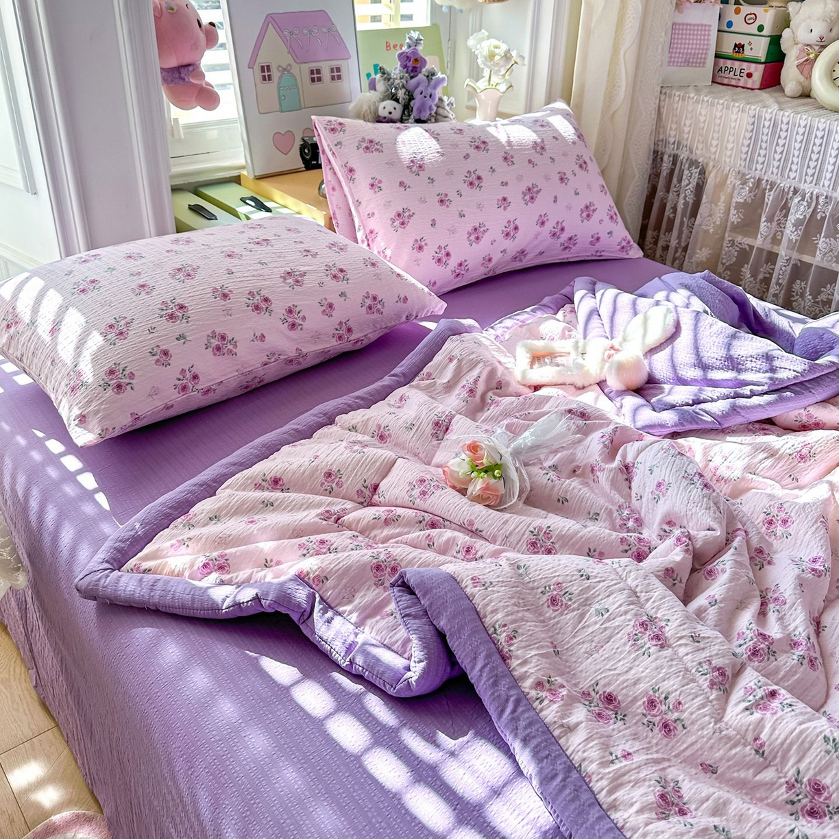 91家纺网 家纺一手货源 找家纺 瑞禾家纺 2026新款皱皱棉双层纱夏被四件套下载文件包含买家秀 午后甜梦