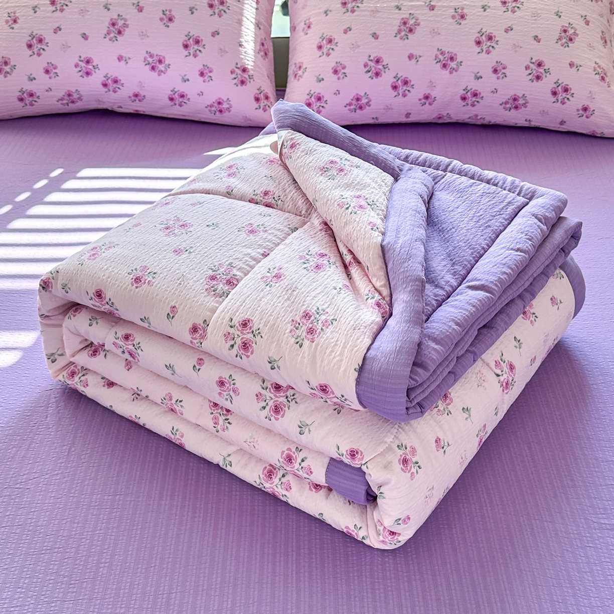 91家纺网 家纺一手货源 找家纺 瑞禾家纺 2026新款皱皱棉双层纱夏被四件套下载文件包含买家秀 午后甜梦