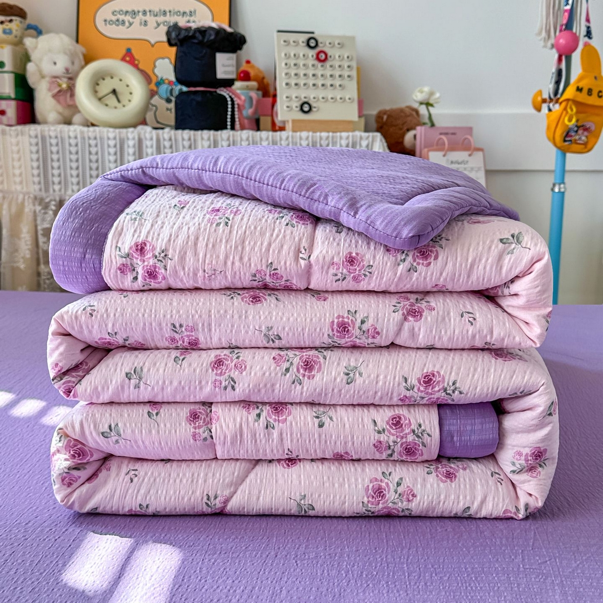 91家纺网 家纺一手货源 找家纺 瑞禾家纺 2026新款皱皱棉双层纱夏被四件套下载文件包含买家秀 午后甜梦