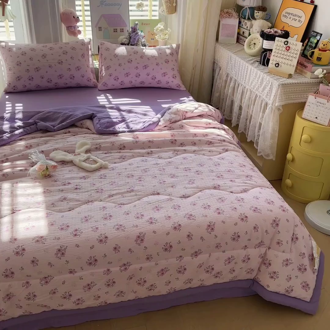 91家纺网 家纺一手货源 找家纺 瑞禾家纺 2026新款皱皱棉双层纱夏被四件套下载文件包含买家秀 午后甜梦