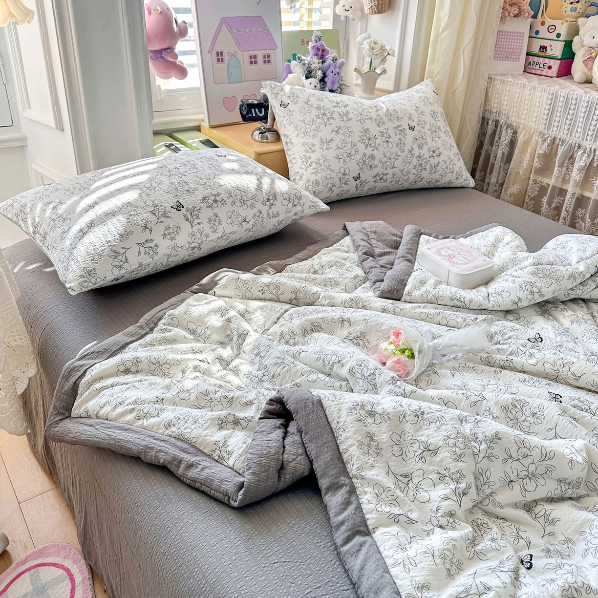 91家纺网 家纺一手货源 找家纺 瑞禾家纺 2026新款皱皱棉双层纱夏被四件套下载文件包含买家秀 雨蝶