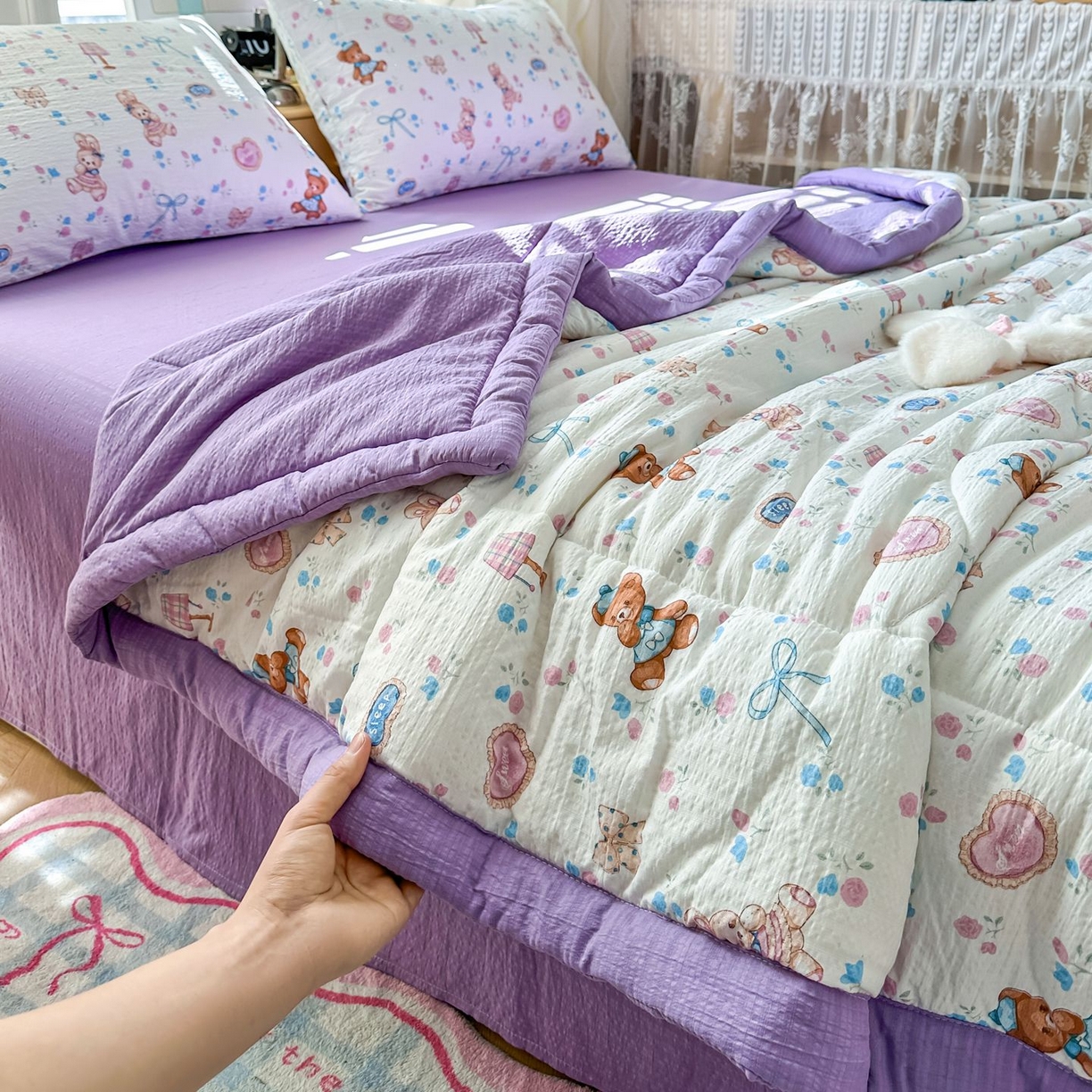 91家纺网 家纺一手货源 找家纺 瑞禾家纺 2026新款皱皱棉双层纱夏被四件套下载文件包含买家秀 紫韵流光